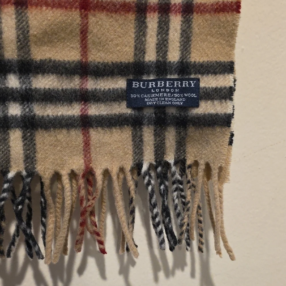 Burberry Tan and Red Plaid Scarf